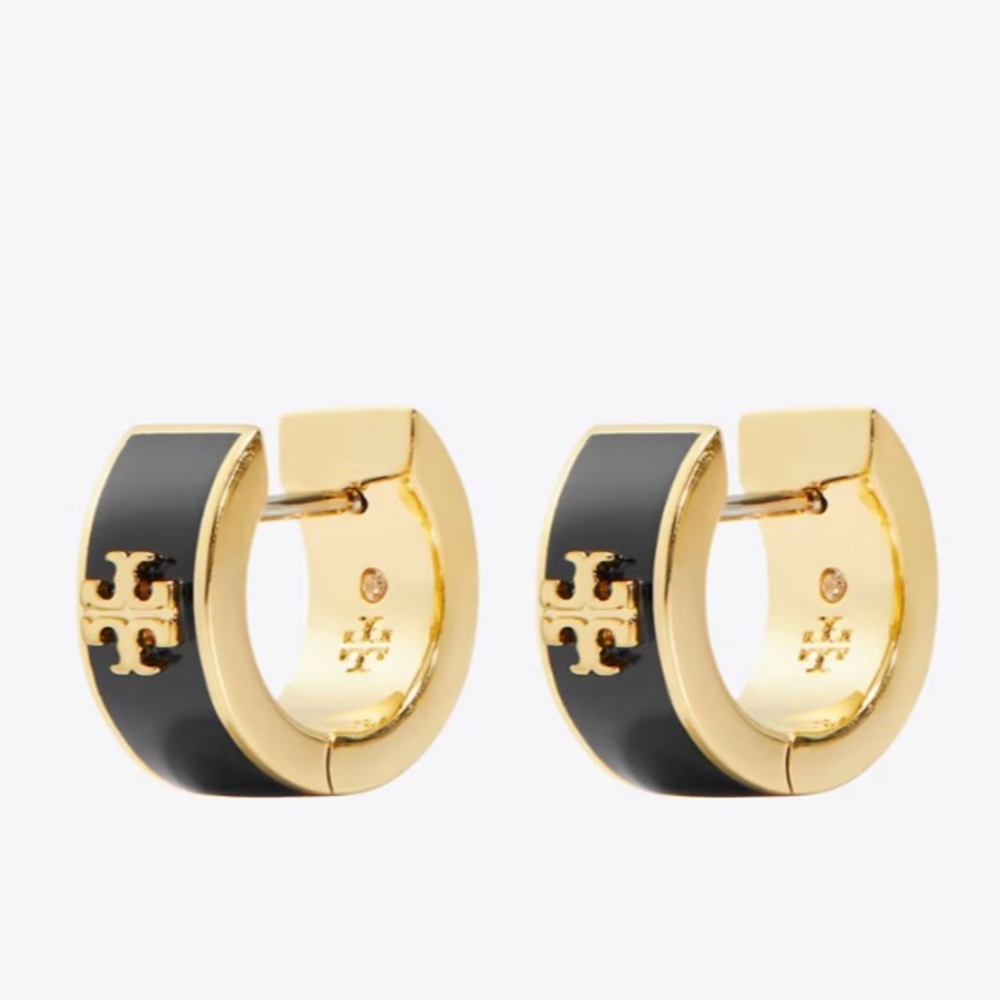Tory Burch Kira Gold & Black Huggie Earrings NWT Retail:$170